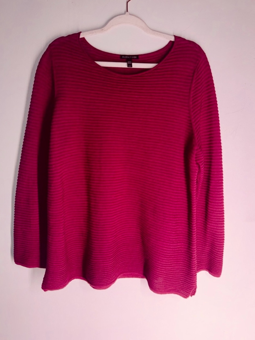 Eileen Fisher Organic Linen Cotton Long Sleeve Fuchsia Top